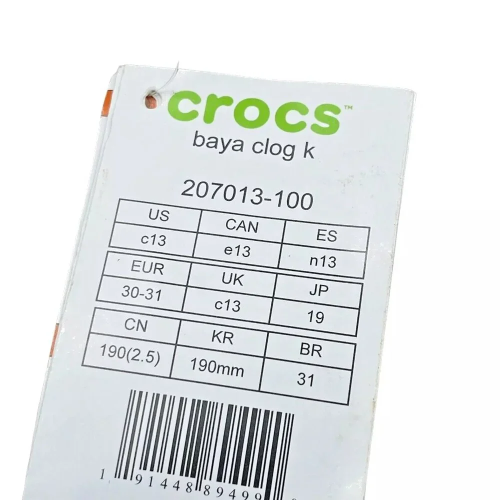 Crocs Baya Little Boy's/Girl's Slip-on Clogs Size‎ 13 Solid White Water Friendly